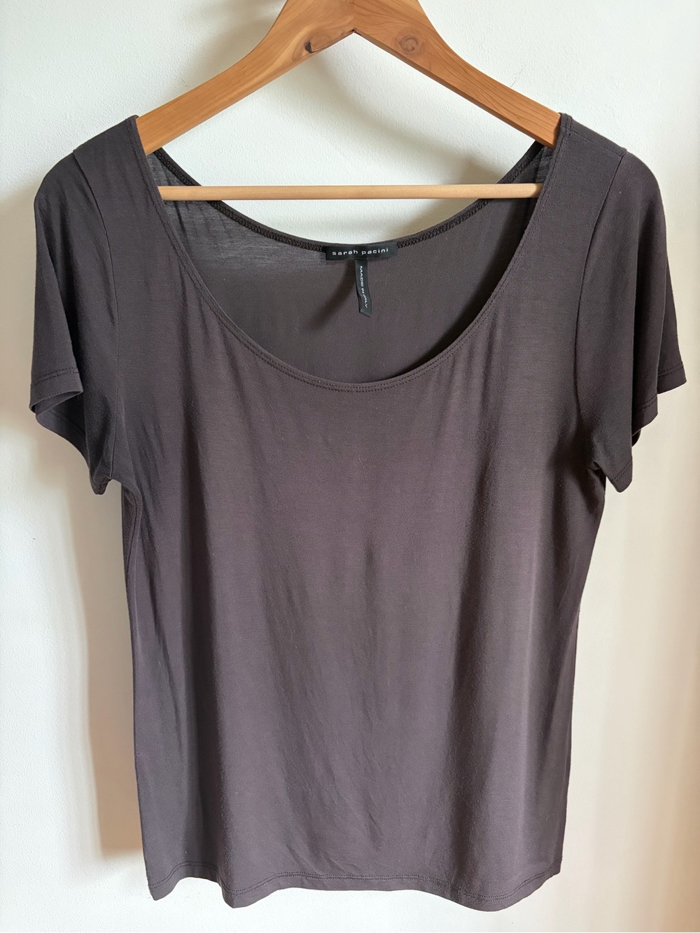Sarah Pacini Scoop Neck Short Sleeve Top in Dark Brown